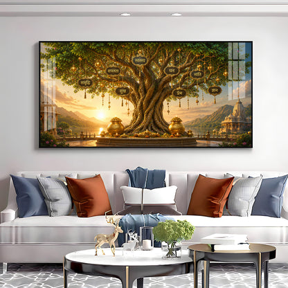 Golden Kalpavriksha Tree Premium Acrylic Horizontal Wall Art