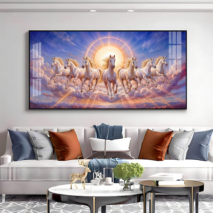 Seven Galloping White Horses Premium Acrylic Horizontal Wall Art
