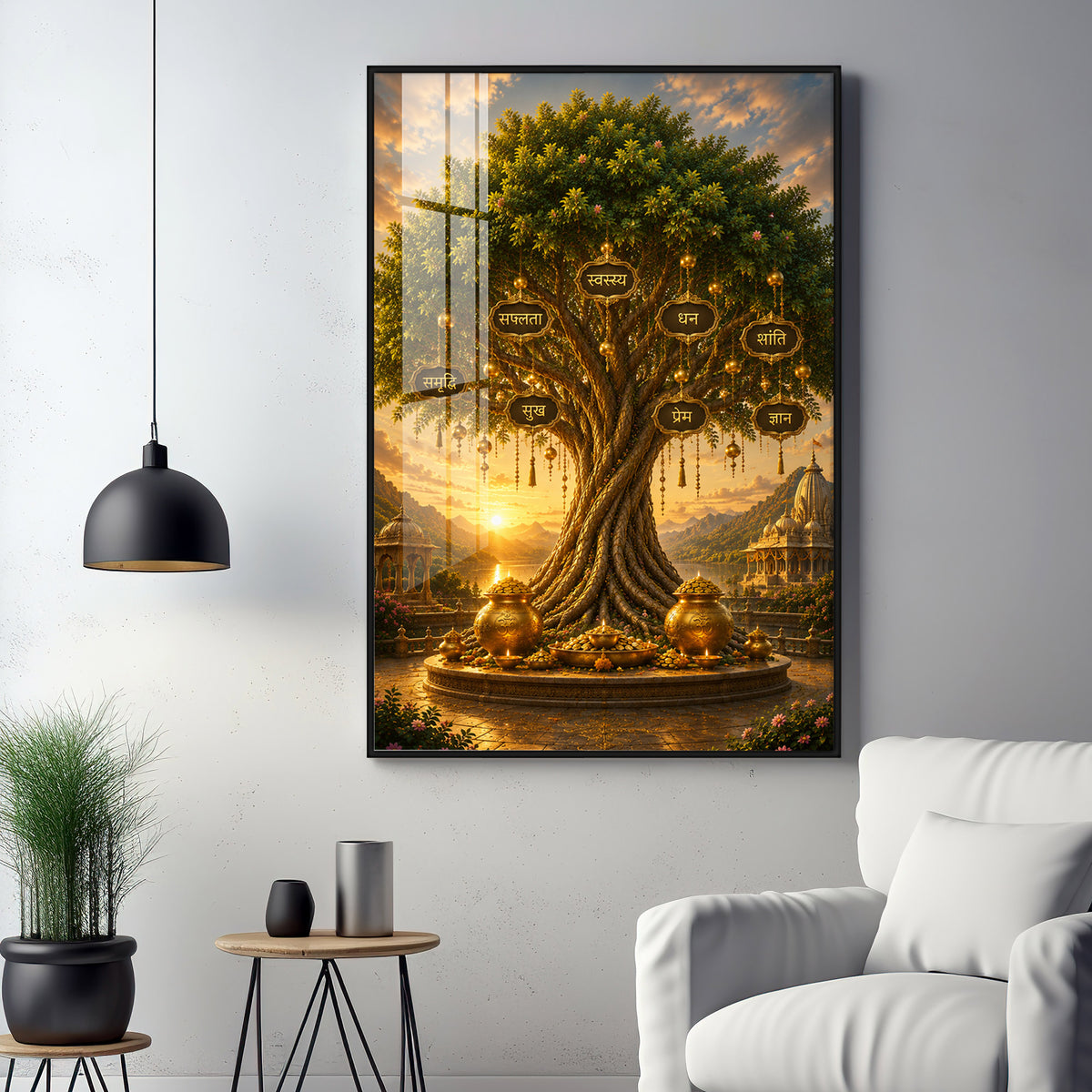 Golden Kalpavriksha Tree Premium Acrylic Vertical Wall Art