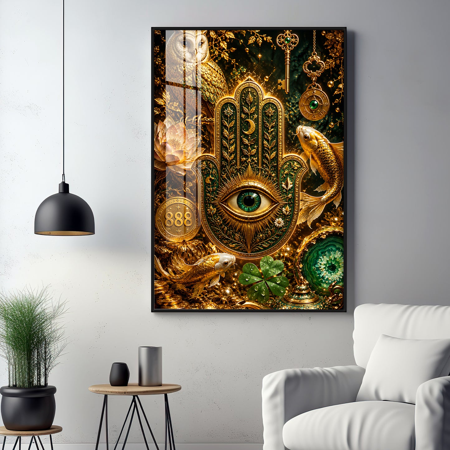 Golden Hamsa Hand Premium Acrylic Vertical Wall Art