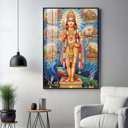 Hindu Lord Kartikeya Premium Acrylic Vertical Wall Art