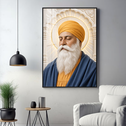 Guru Nanak Devji in Yellow Turban Premium Acrylic Vertical Wall Art