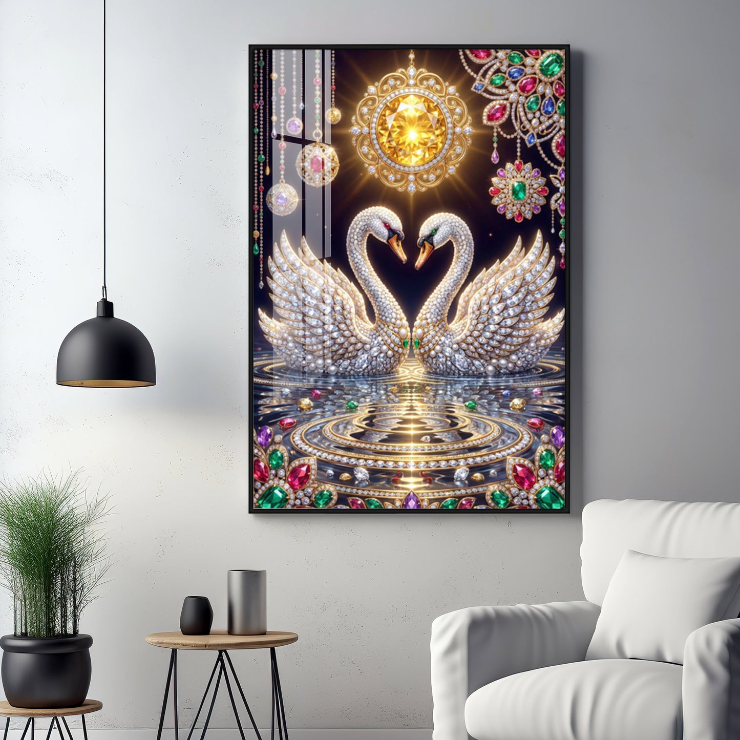 Pair Of White Swans Premium Acrylic Vertical Wall Art