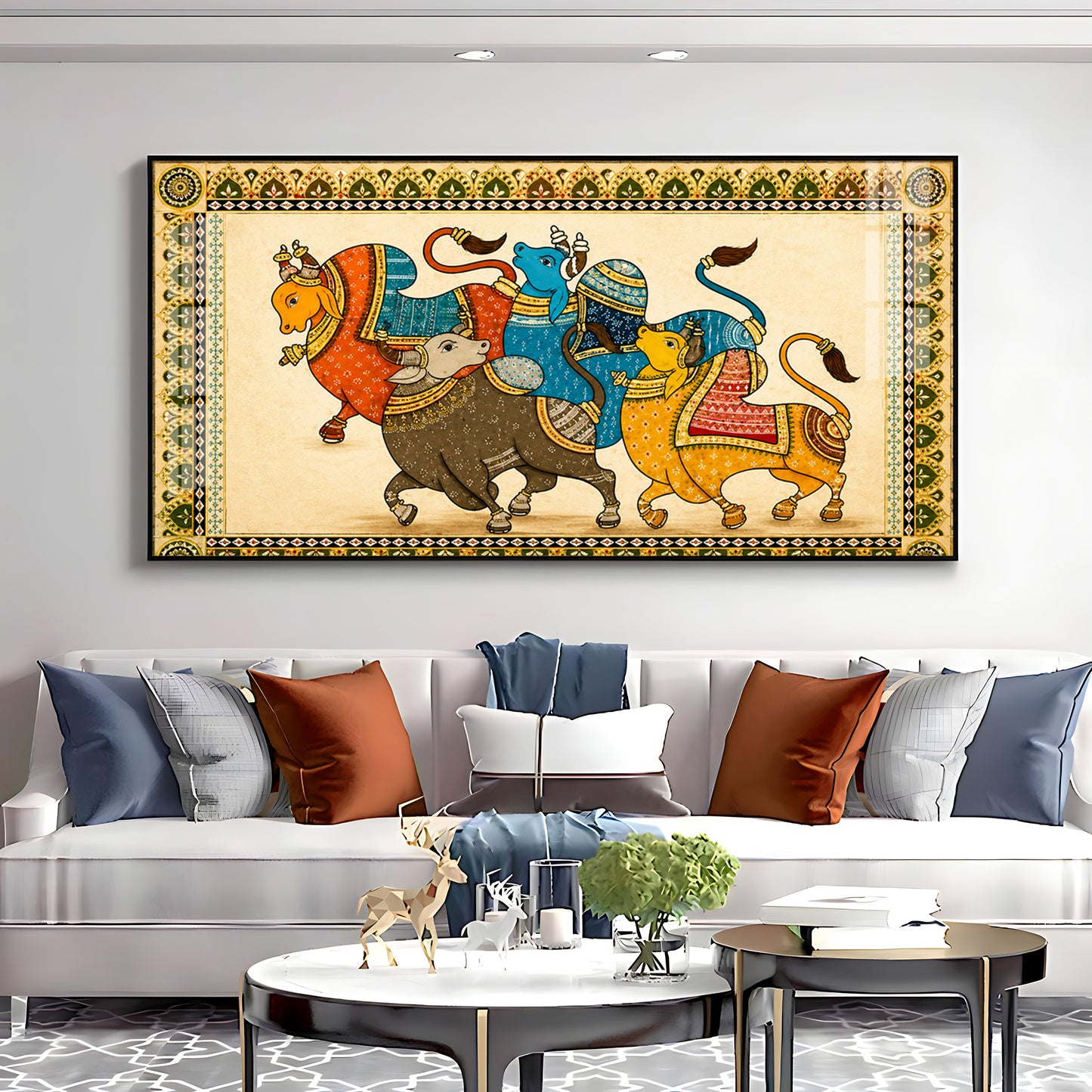 Pichwai Sacred Bull Premium Acrylic Horizontal Wall Art