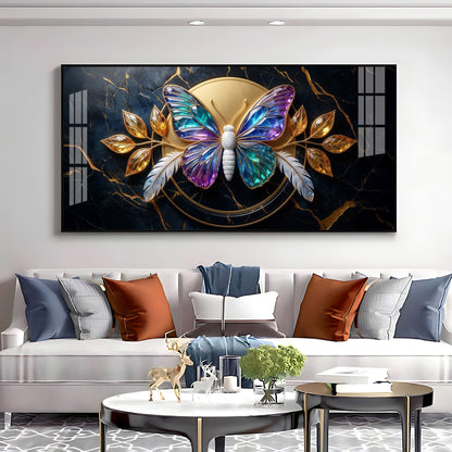 Butterfly With Iridescent Purple & Blue Wings Premium Acrylic Horizontal Wall Art