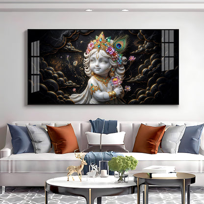 Divine Lord Little Krishna Premium Acrylic Horizontal Wall Art