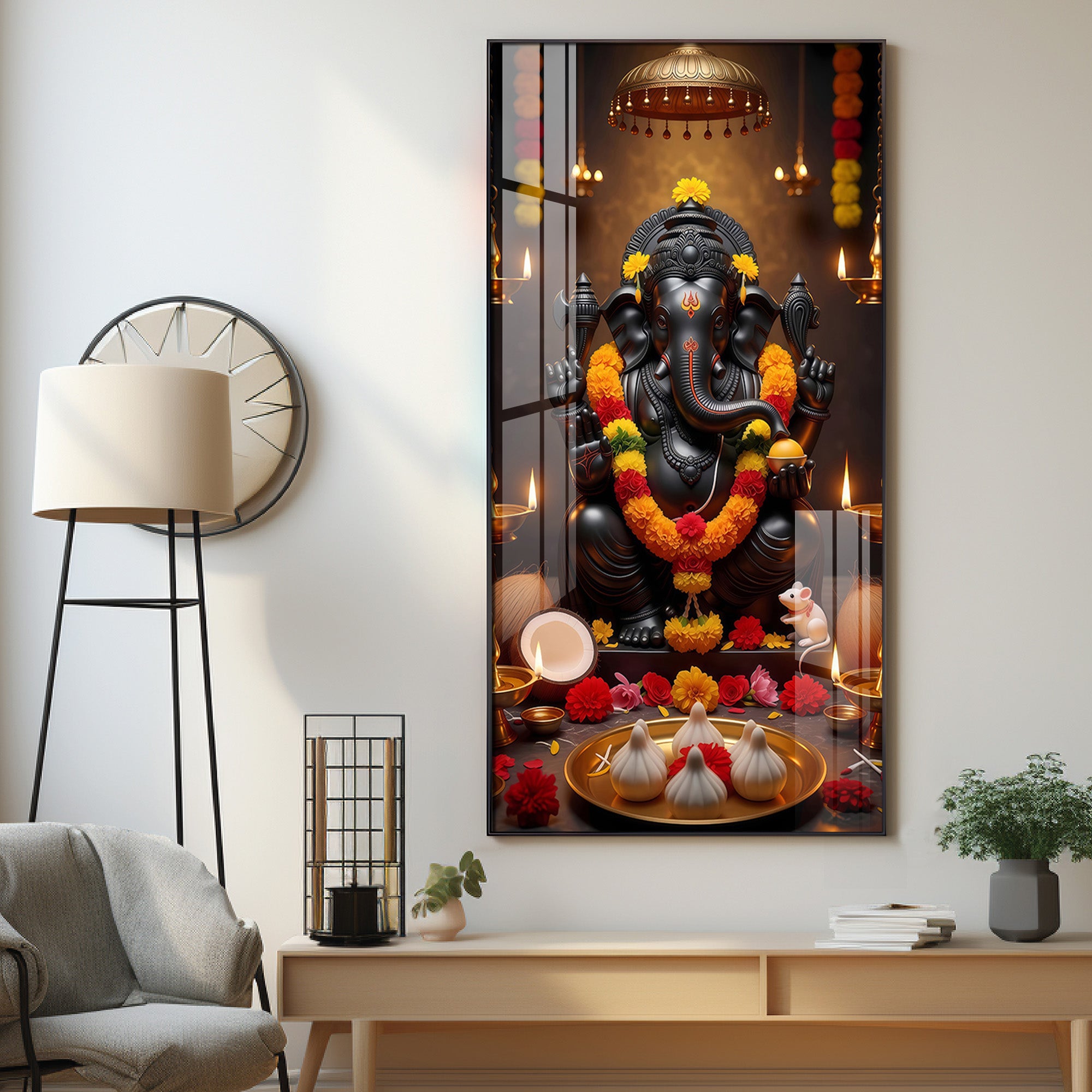 Shri Ganesh Ji Modern Luxury Backlight Vertical Wall Art