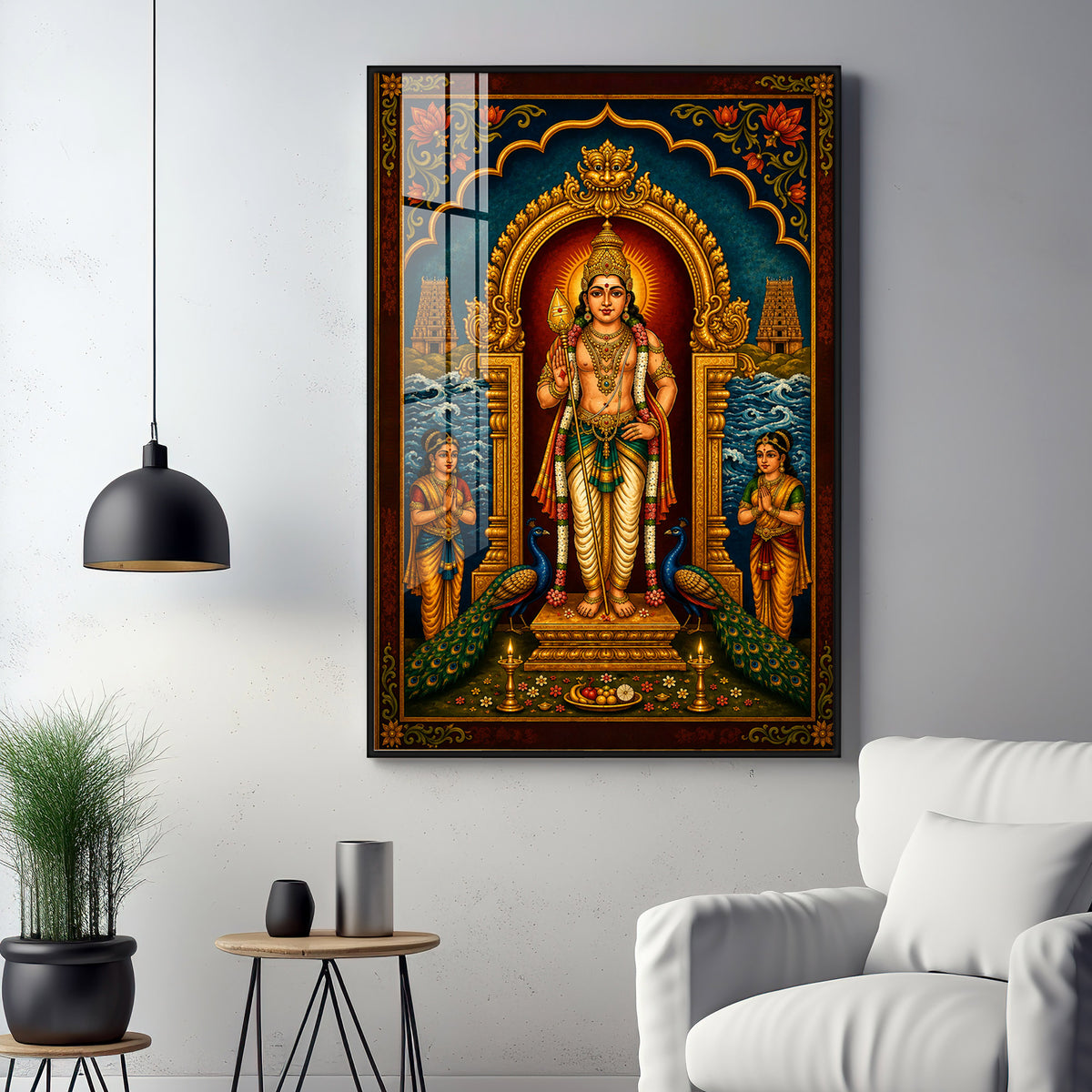 Lord Murugan Divine Tanjore Premium Acrylic Vertical Wall Art