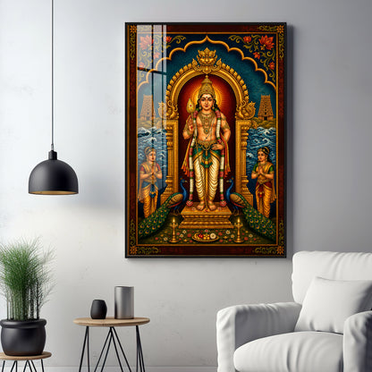 Lord Murugan Divine Tanjore Premium Acrylic Vertical Wall Art