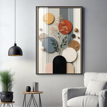 Modern Geometric Spheres with Floral Branch Premium Acrylic Vertical Wall Art