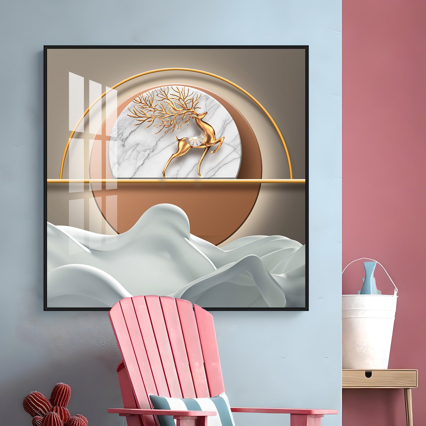 Modern Golden Deer Premium Acrylic Square Wall Art