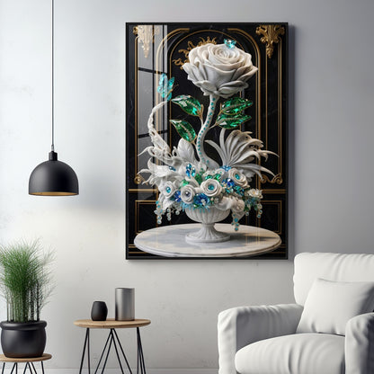 White Rose Premium Acrylic Vertical Wall Art