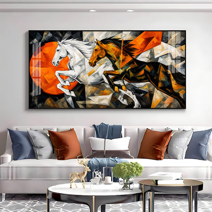Abstract Running Horses Premium Acrylic Horizontal Wall Art