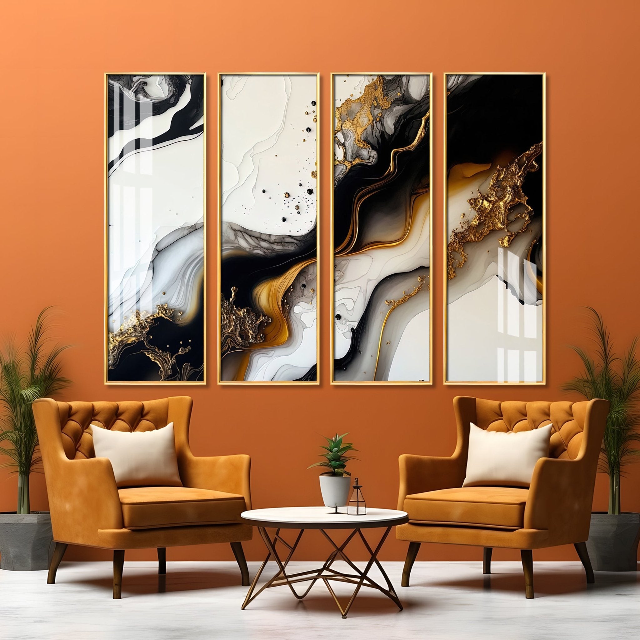 Black & Golden Splash Premium Acrylic Vertical Wall Art (set of 4) - The Next Decor