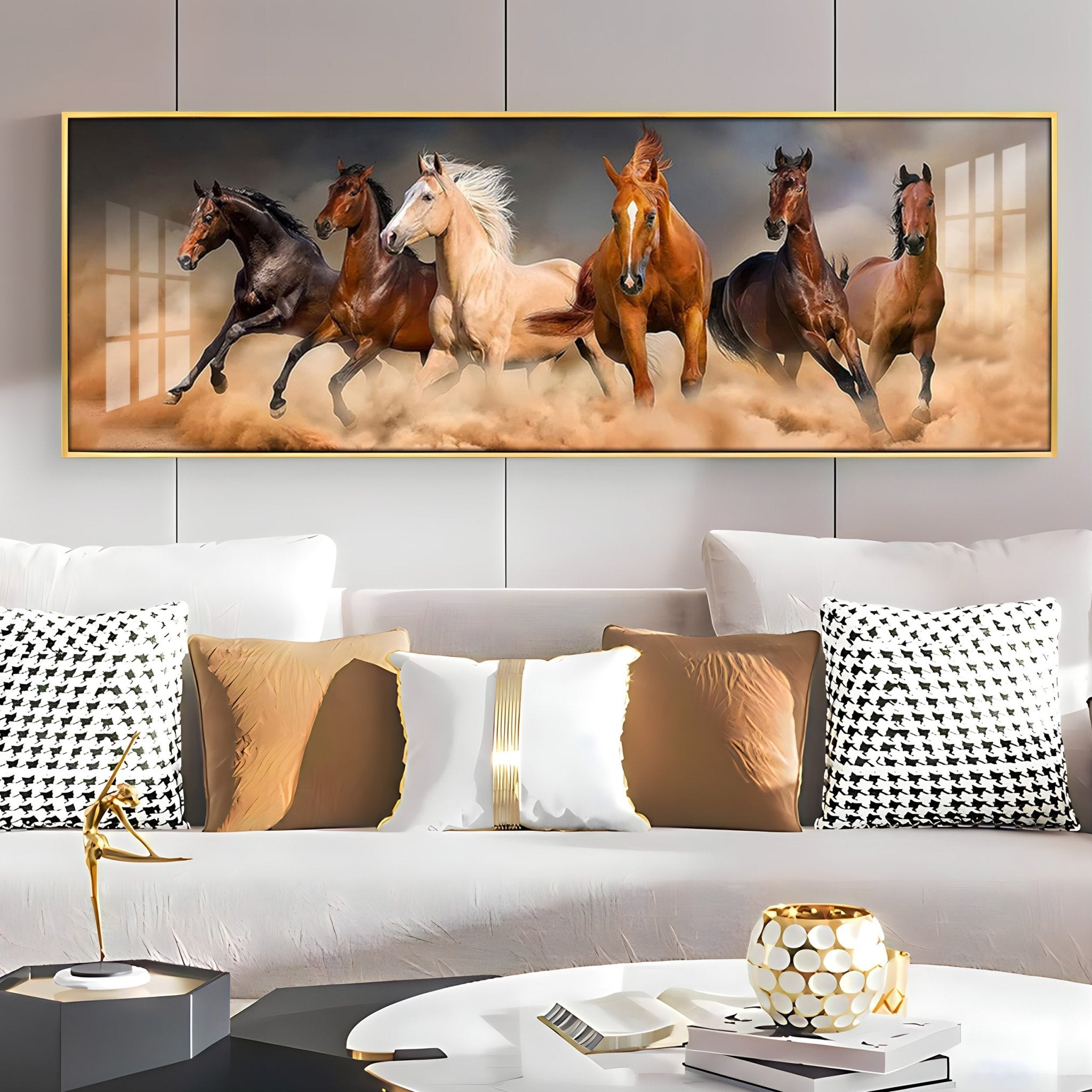 Brown Lucky Horses In Desert Premium Acrylic Horizontal Wall Art - The Next Decor