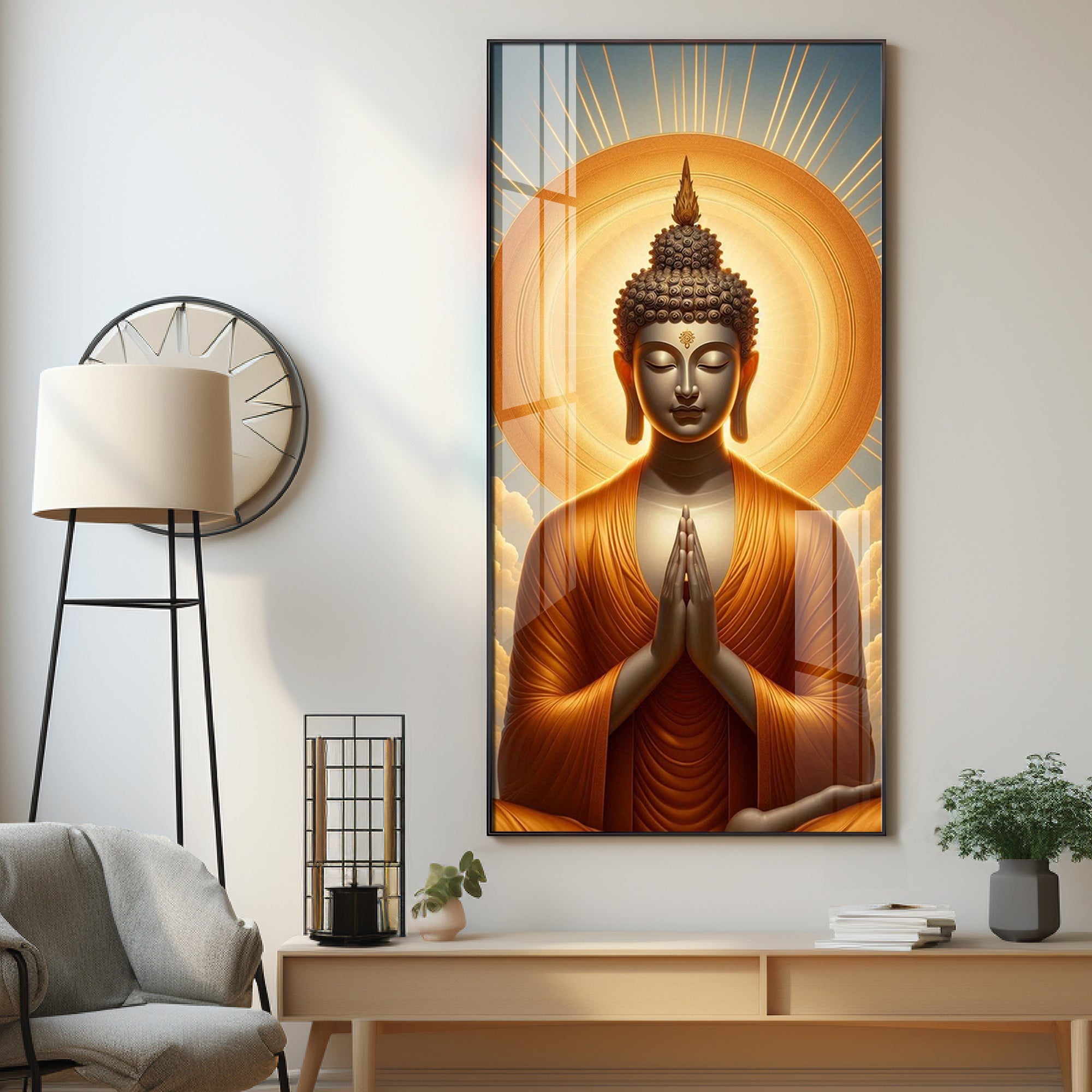 Buddha In Sunlit Halo Effect Premium Acrylic Wall Art - The Next Decor