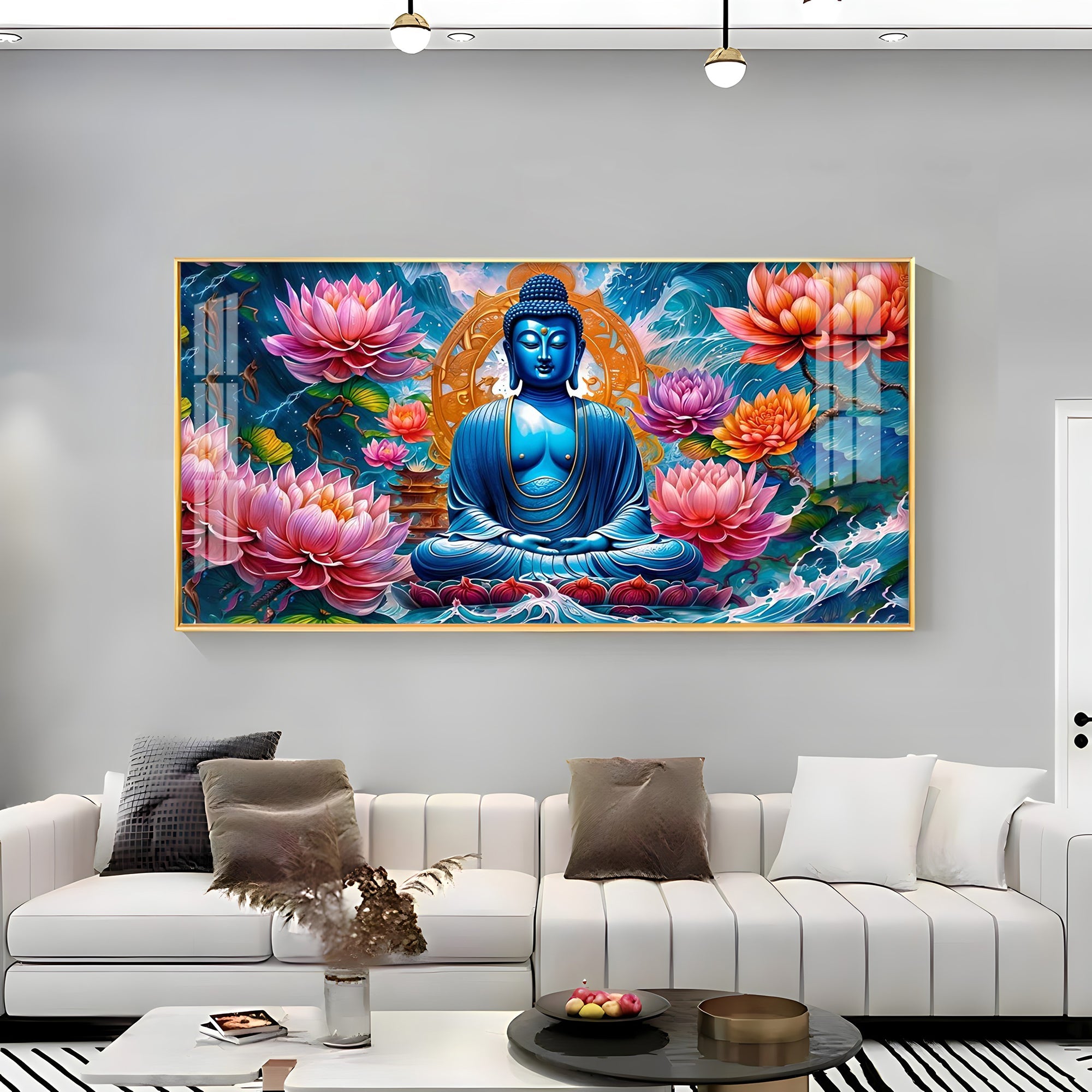 Buddha With Flower Premium Acrylic Horizontal Wall Art - The Next Decor