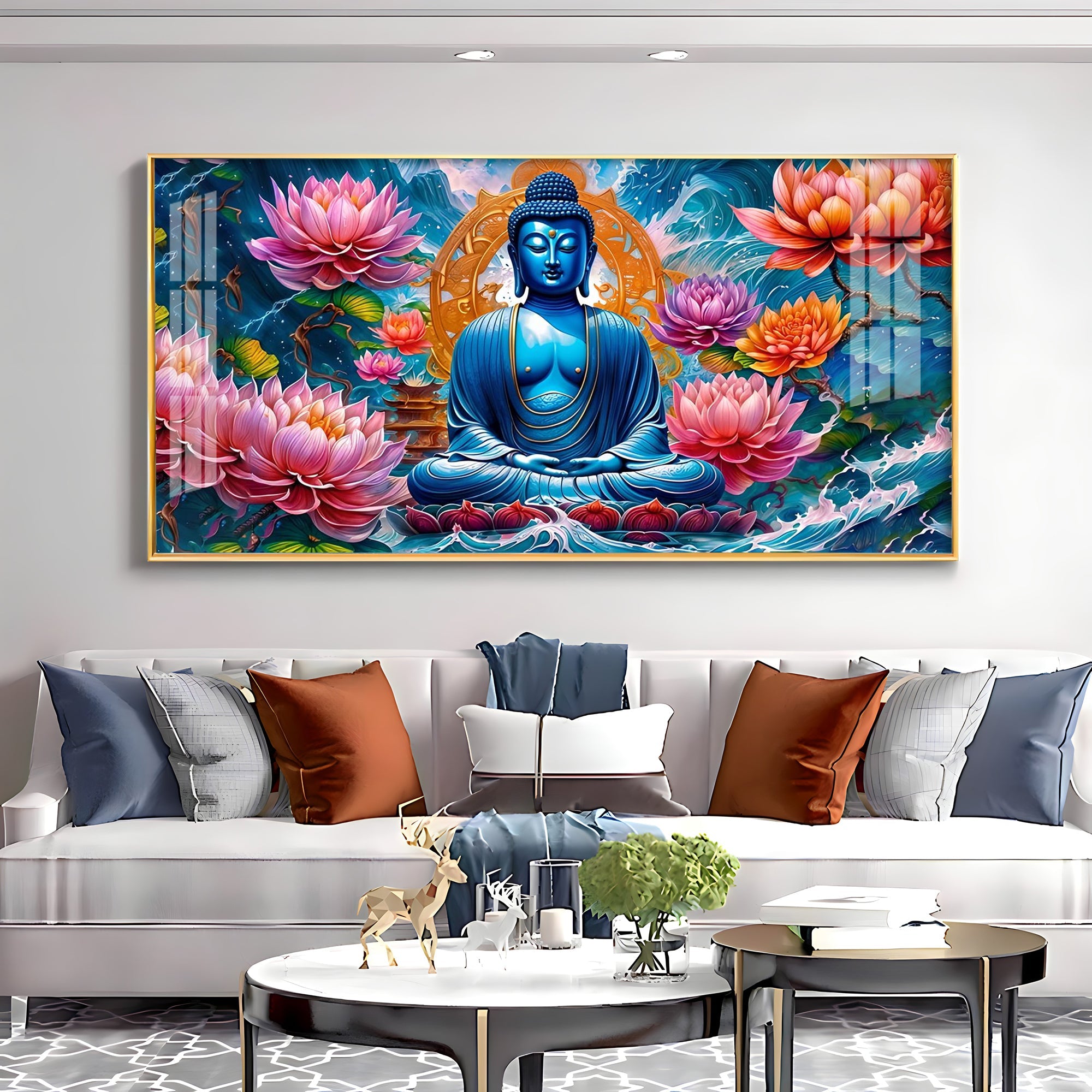 Buddha With Flower Premium Acrylic Horizontal Wall Art - The Next Decor