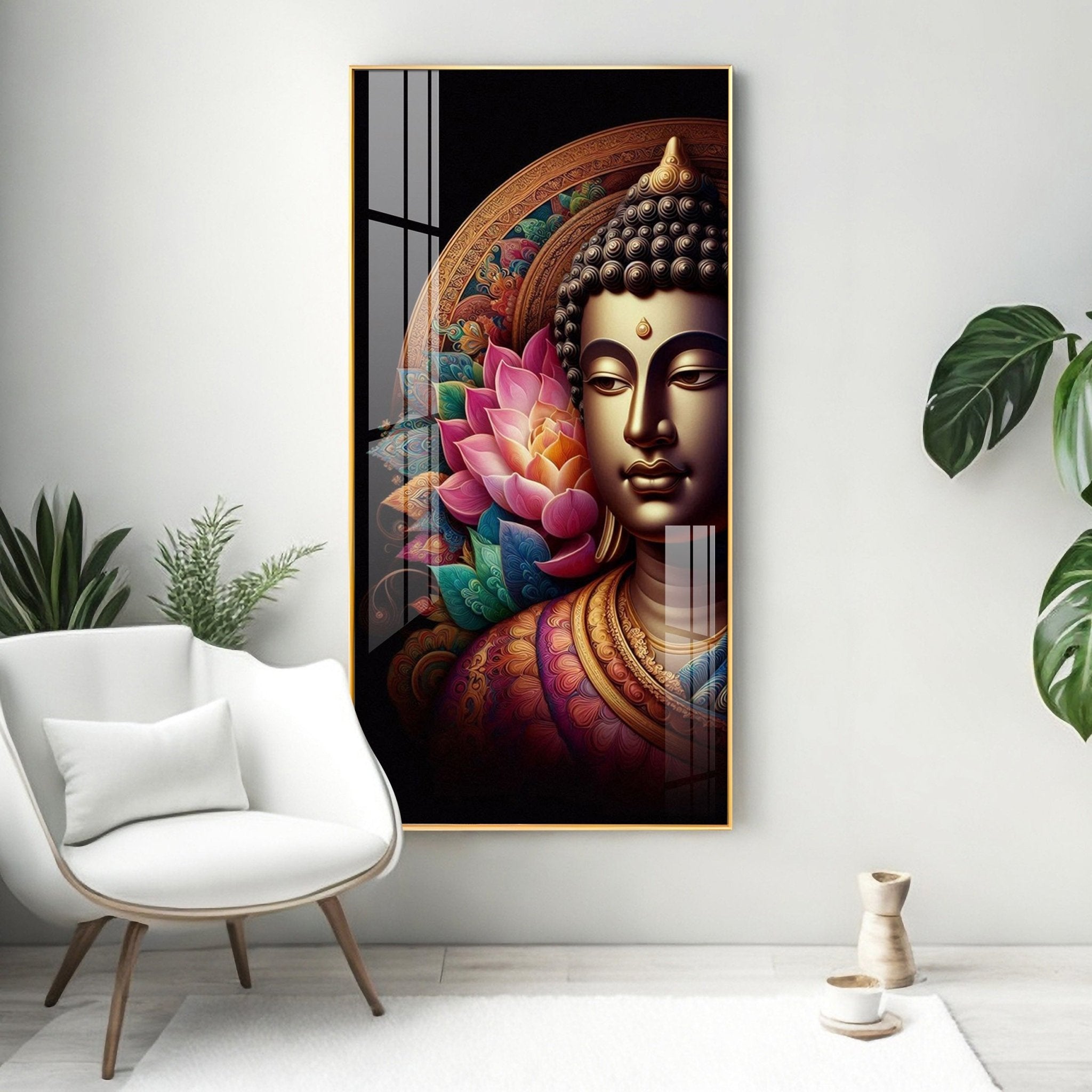 Buddha With Multicolor Lotus Petal Premium Acrylic Wall Art - The Next Decor