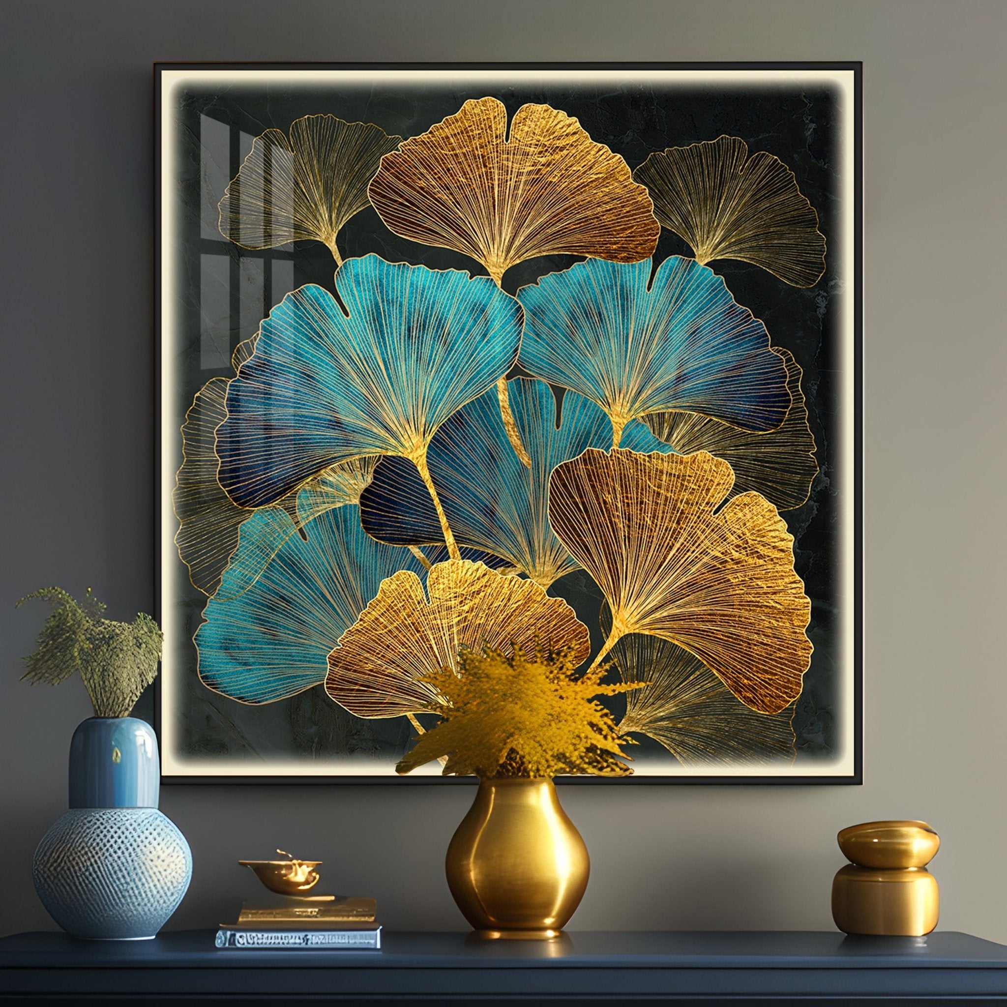 Colorful Leaves Biloba Luxury Crystal Square Wall Art - The Next Decor
