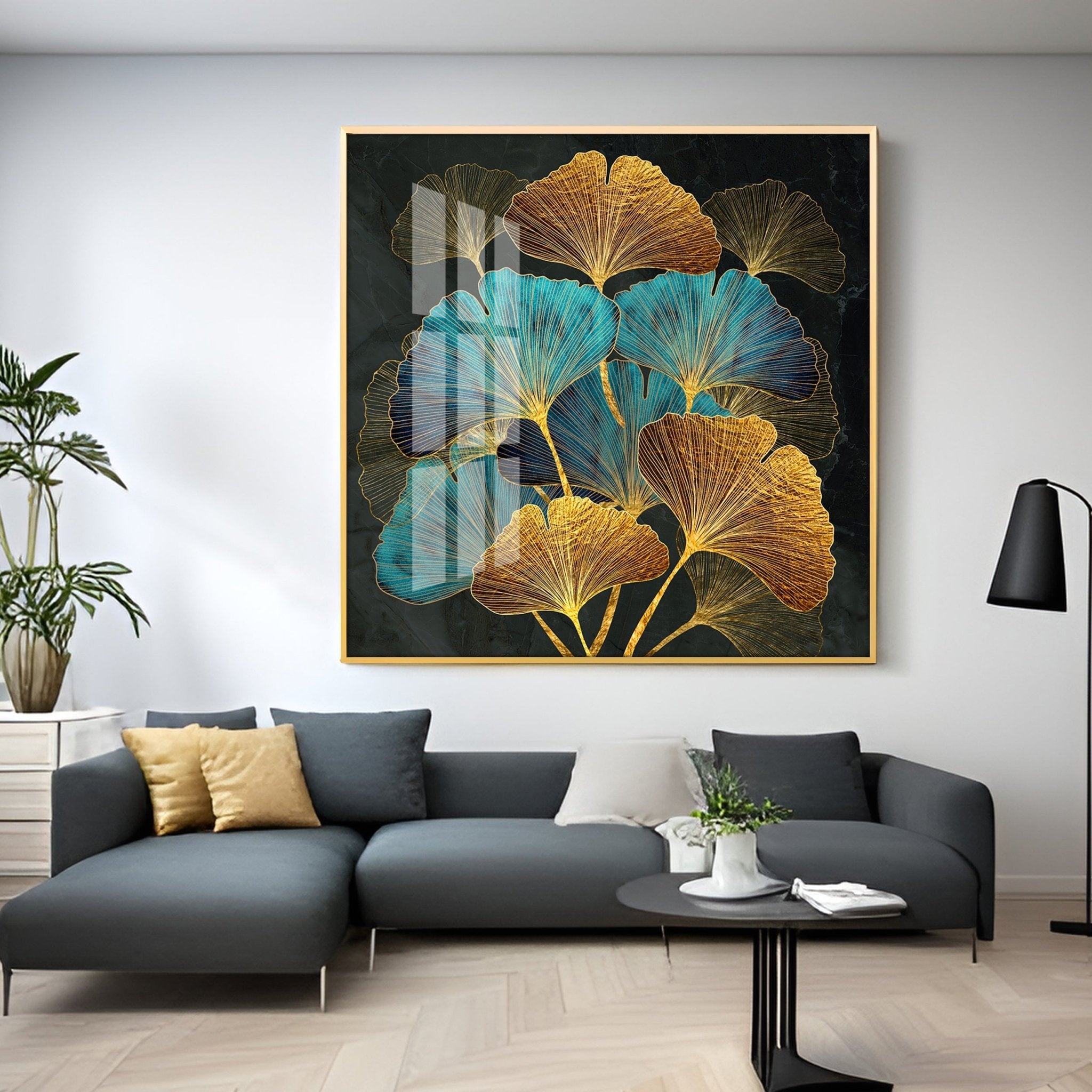 Colorful Leaves Biloba Luxury Crystal Square Wall Art - The Next Decor