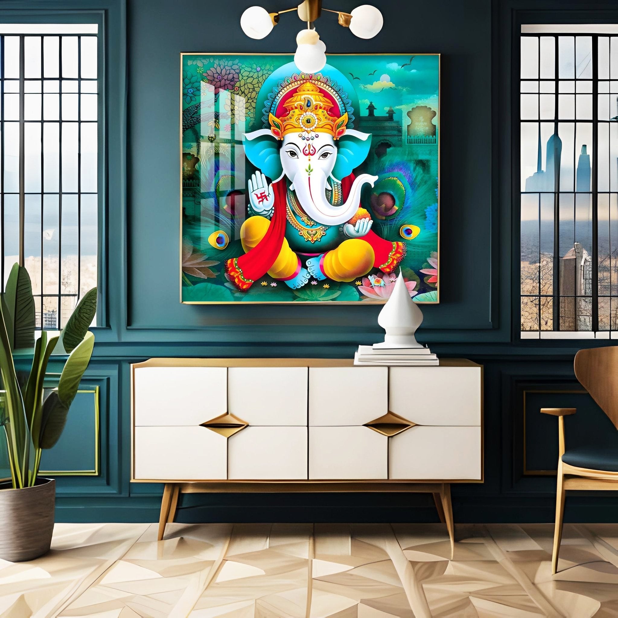 Colorful Om Ganesha Premium Acrylic Square Wall Art - The Next Decor