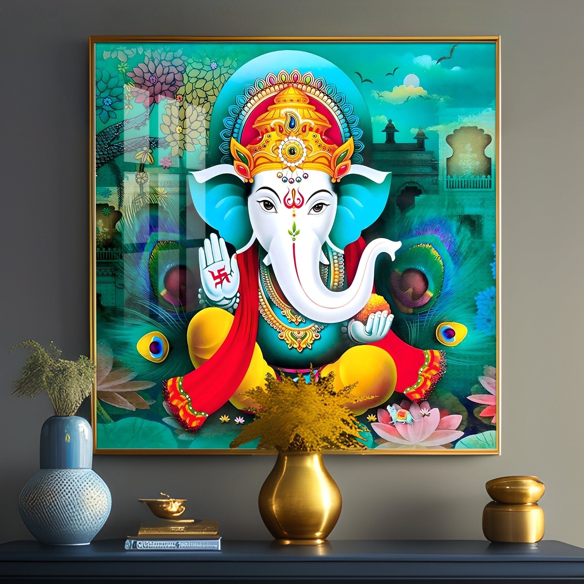 Colorful Om Ganesha Premium Acrylic Square Wall Art - The Next Decor