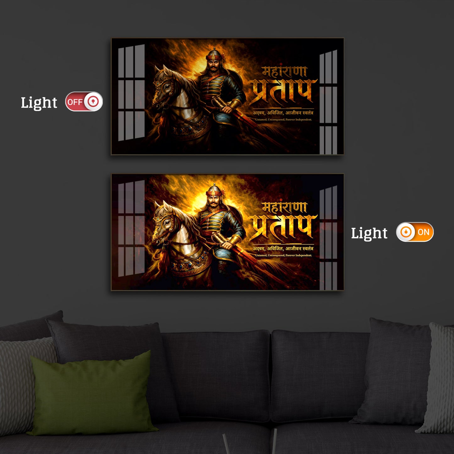 Rajput Warrior Maharana Pratap Modern Luxury Backlight Horizontal Wall Art