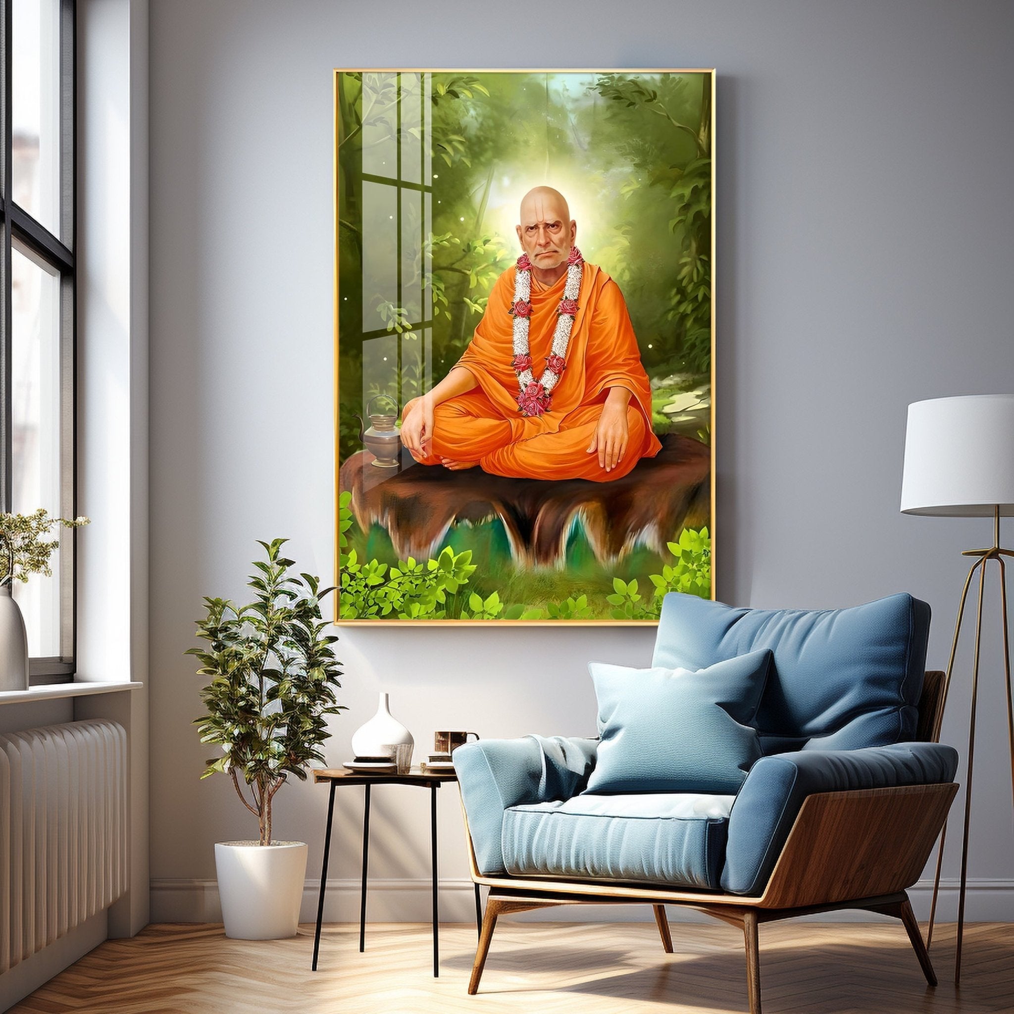 Contemplation Shri Swami Samartha Premium Vertical Acrylic Wall Art - The Next Decor