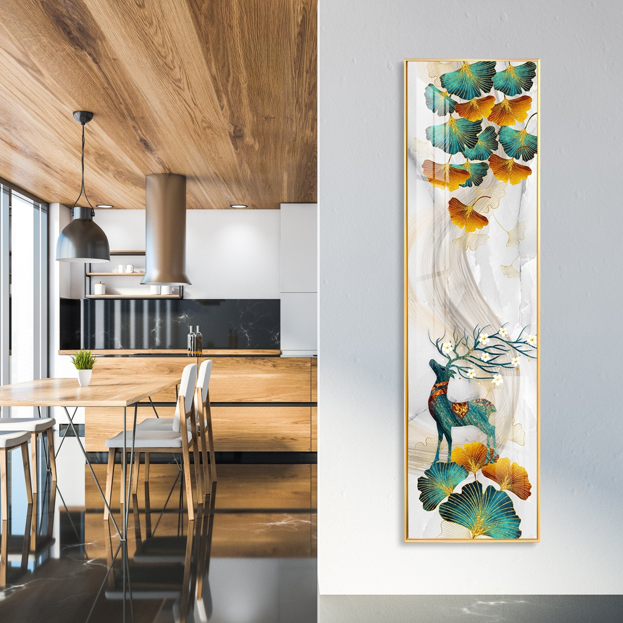 Deer On Golden Ginkgo Leaf Vertical Premium Acrylic Vertical Wall Art - The Next Decor