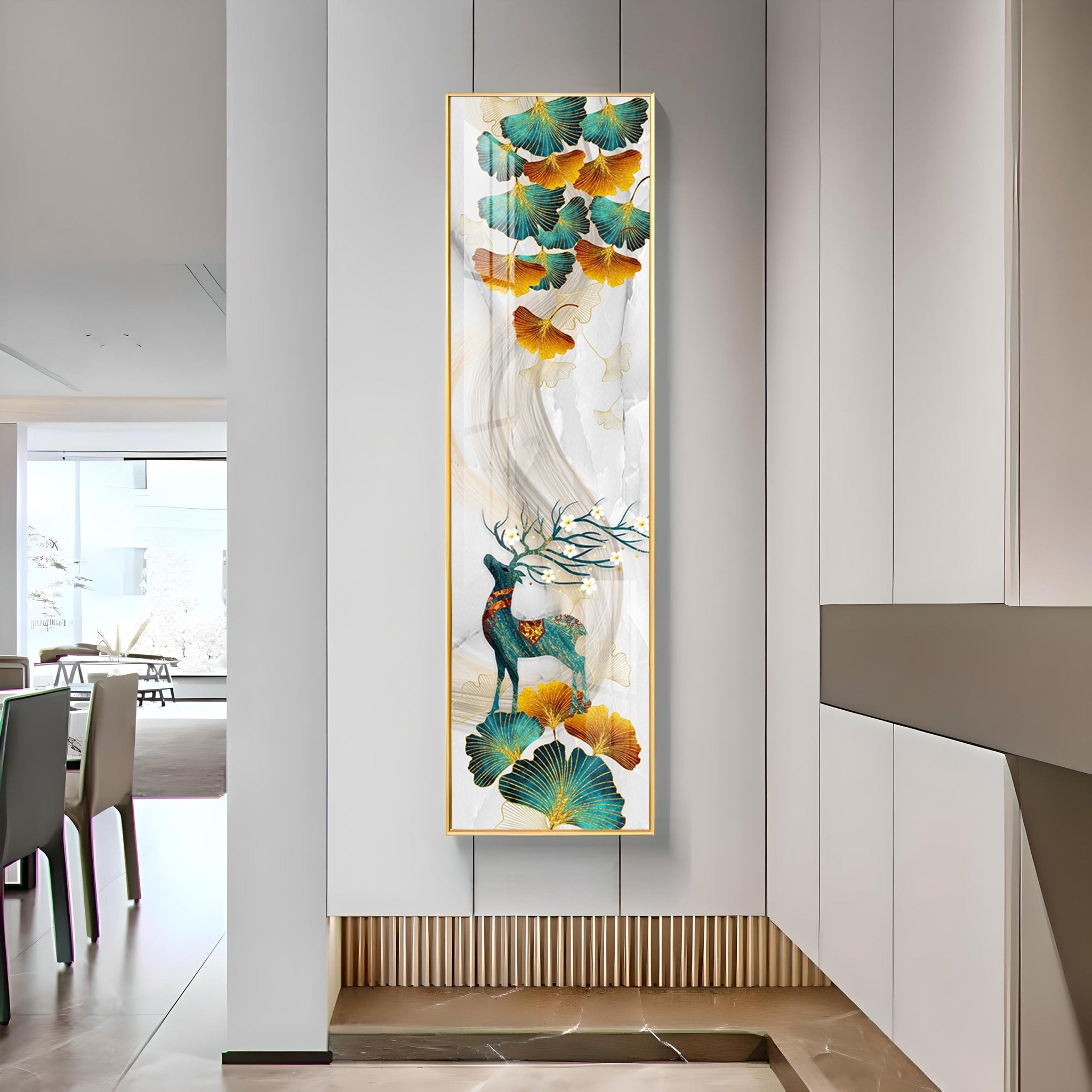 Deer On Golden Ginkgo Leaf Vertical Premium Acrylic Vertical Wall Art - The Next Decor
