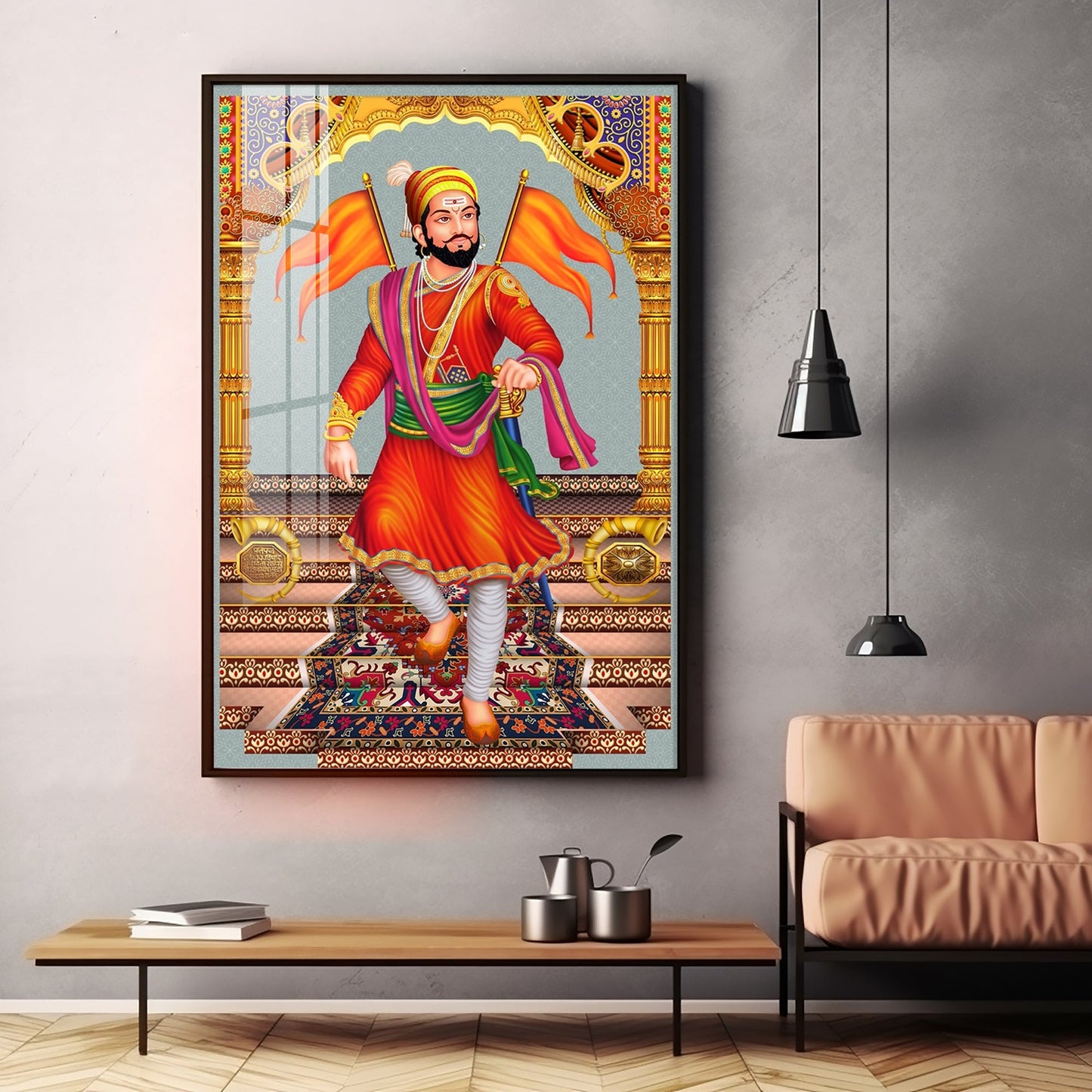 Divine Chhatrapati Shivaji Maharaj Premium Acrylic Vertical Wall Art - 24X16 inches / Gold