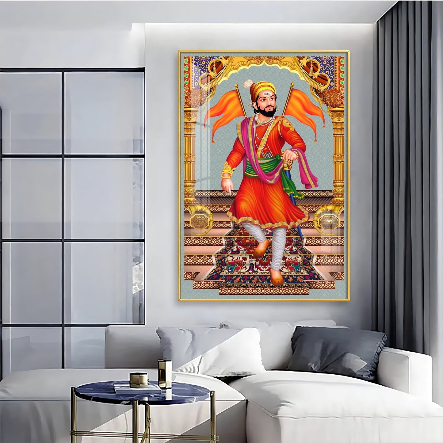 Divine Chhatrapati Shivaji Maharaj Premium Acrylic Vertical Wall Art - 24X16 inches / Gold