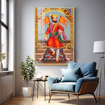 Divine Chhatrapati Shivaji Maharaj Premium Acrylic Vertical Wall Art - 24X16 inches / Gold