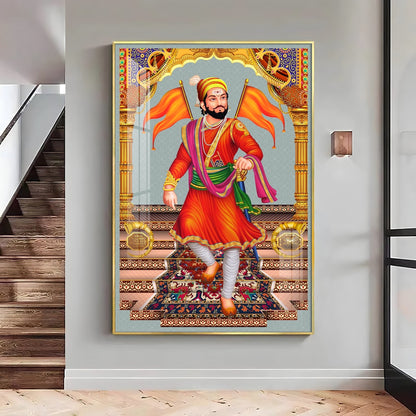 Divine Chhatrapati Shivaji Maharaj Premium Acrylic Vertical Wall Art - 24X16 inches / Gold