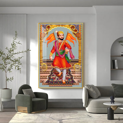 Divine Chhatrapati Shivaji Maharaj Premium Acrylic Vertical Wall Art - 24X16 inches / Gold