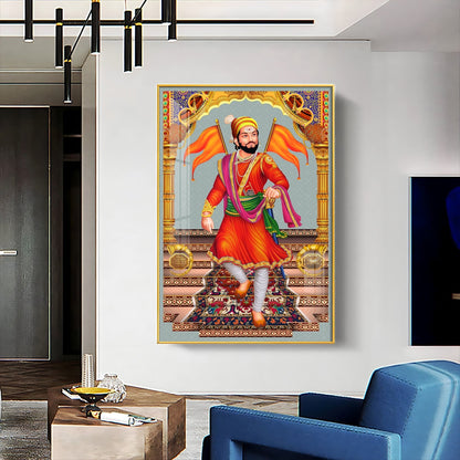 Divine Chhatrapati Shivaji Maharaj Premium Acrylic Vertical Wall Art - 24X16 inches / Gold