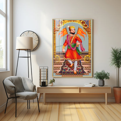 Divine Chhatrapati Shivaji Maharaj Premium Acrylic Vertical Wall Art - 24X16 inches / Gold