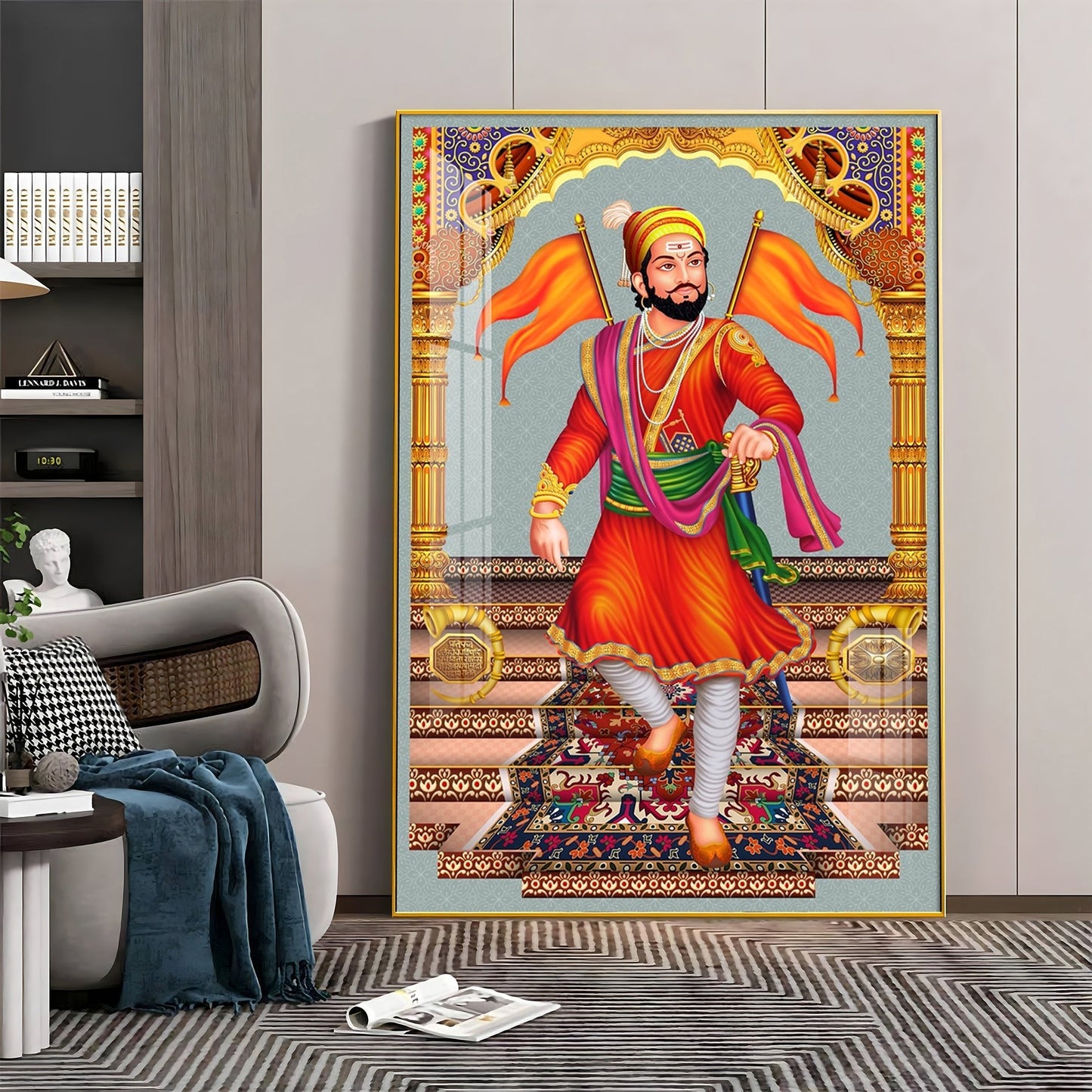 Divine Chhatrapati Shivaji Maharaj Premium Acrylic Vertical Wall Art - 24X16 inches / Gold