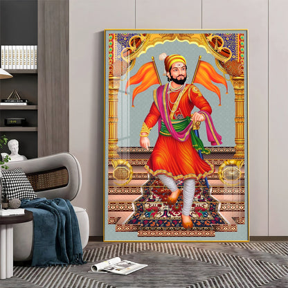 Divine Chhatrapati Shivaji Maharaj Premium Acrylic Vertical Wall Art - 24X16 inches / Gold