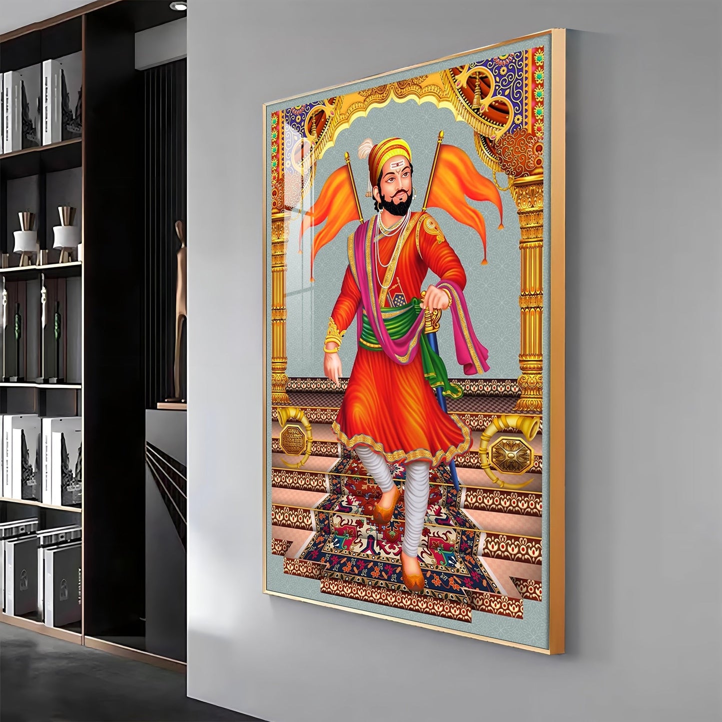 Divine Chhatrapati Shivaji Maharaj Premium Acrylic Vertical Wall Art - 24X16 inches / Gold