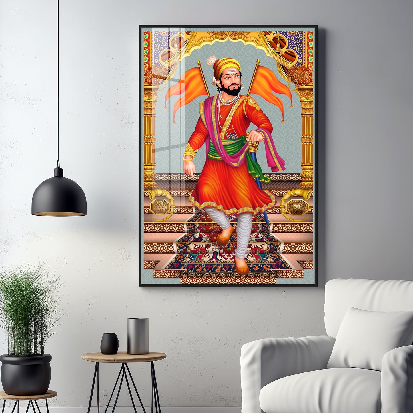 Divine Chhatrapati Shivaji Maharaj Premium Acrylic Vertical Wall Art - 24X16 inches / Gold