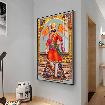 Divine Chhatrapati Shivaji Maharaj Premium Acrylic Vertical Wall Art - 24X16 inches / Gold