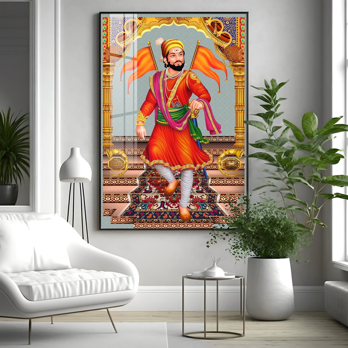 Divine Chhatrapati Shivaji Maharaj Premium Acrylic Vertical Wall Art - 24X16 inches / Gold