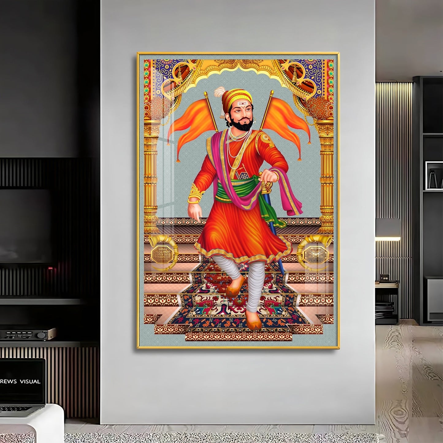Divine Chhatrapati Shivaji Maharaj Premium Acrylic Vertical Wall Art - 24X16 inches / Gold