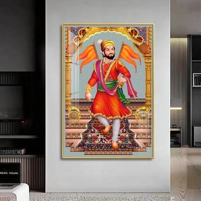Divine Chhatrapati Shivaji Maharaj Premium Acrylic Vertical Wall Art - 24X16 inches / Gold