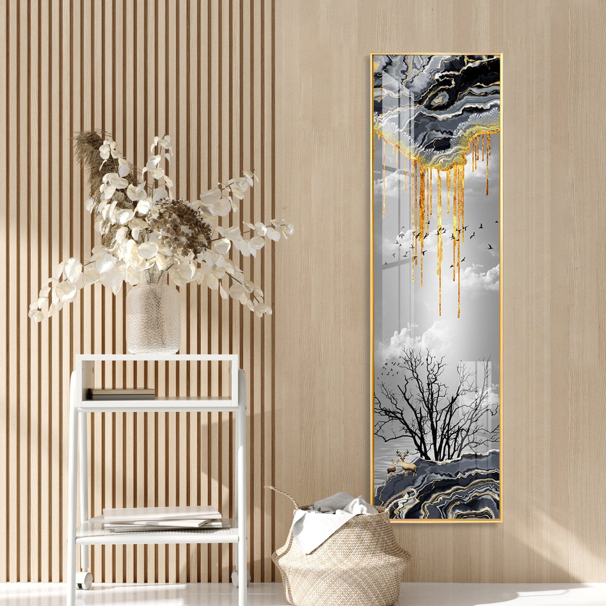 Divine Deer With Big Tree Vertical Premium Acrylic Vertical Wall Art - The Next Decor
