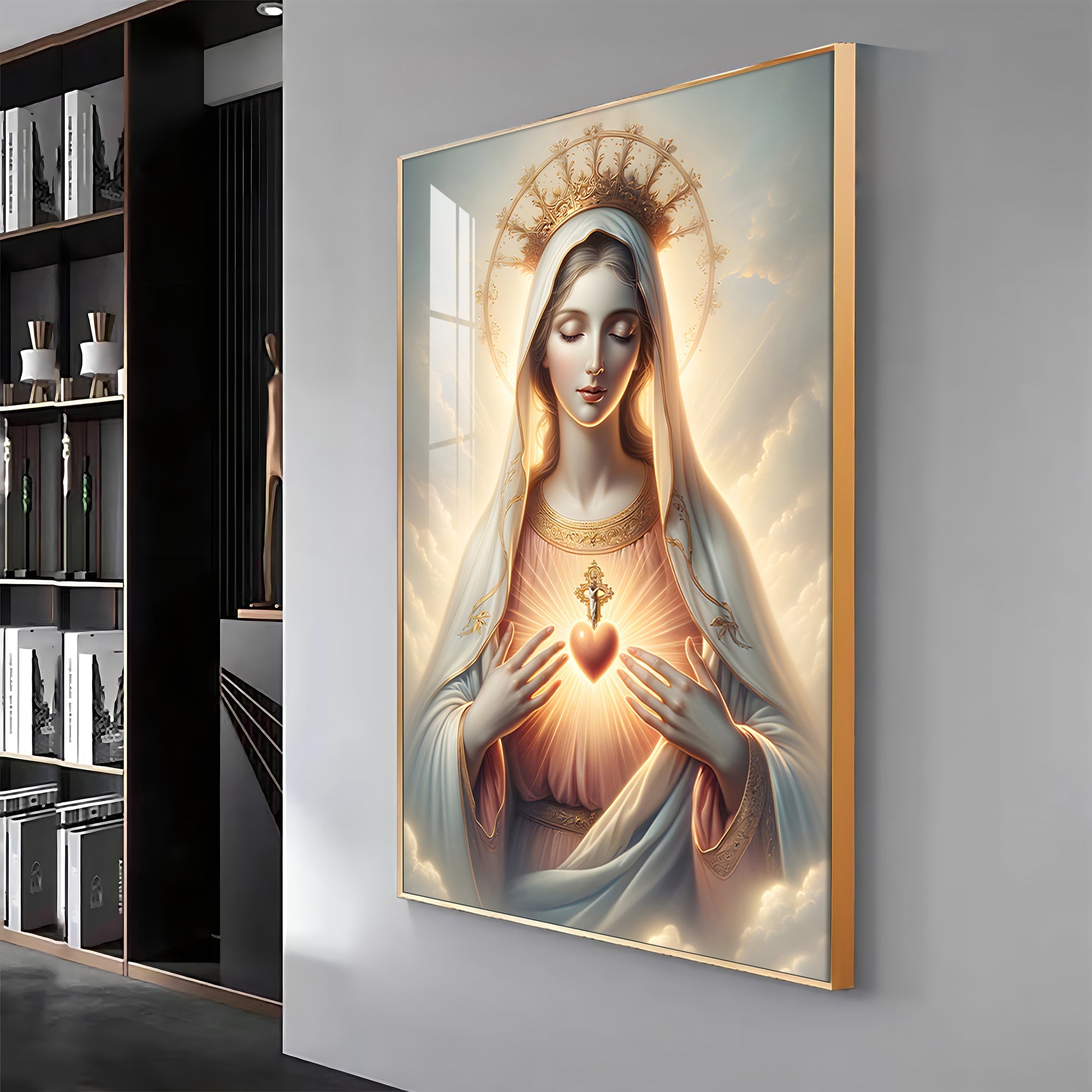 Divine Embrace of Mary Premium Acrylic Vertical Wall Art - The Next Decor
