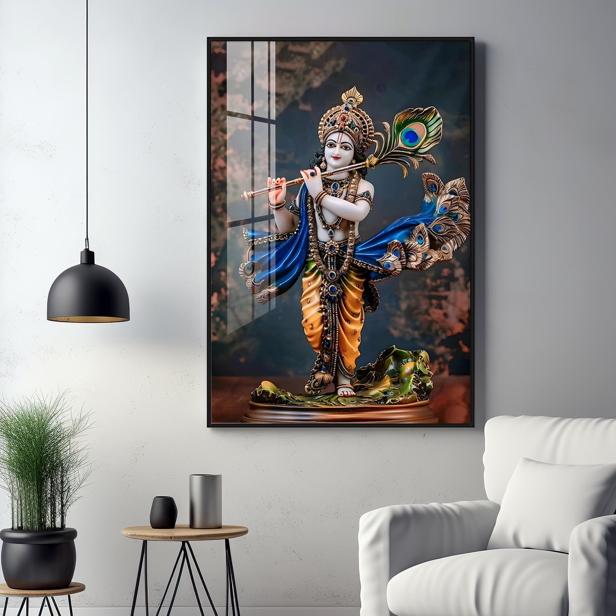 Divine Harmony Of Krishna Premium Vertical Acrylic Wall Art - The Next Decor