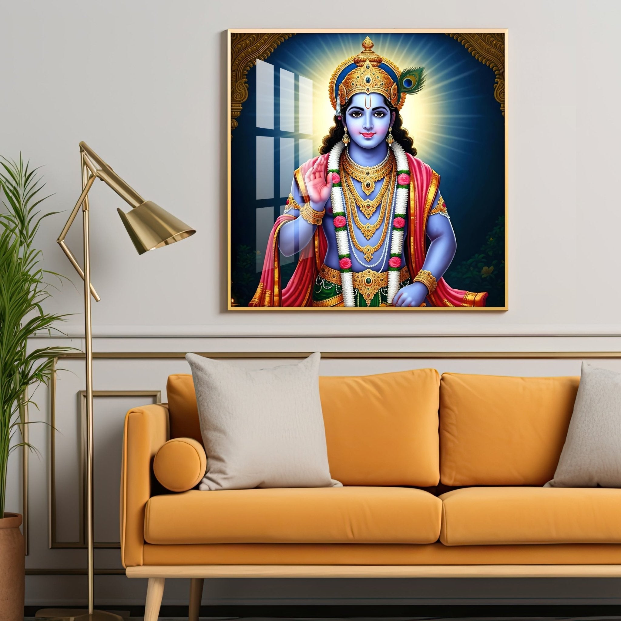 Divine Lord Krishna Blessing Premium Acrylic Square Wall Art - The Next Decor
